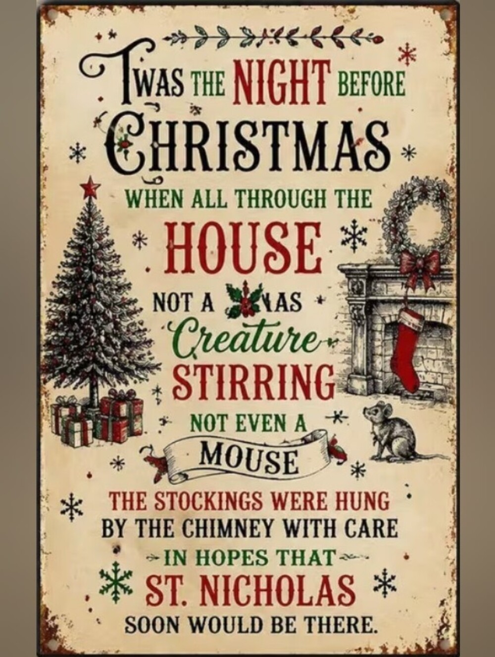 Vintage 'Twas the Night Before Christmas Wall Art - Red & Green